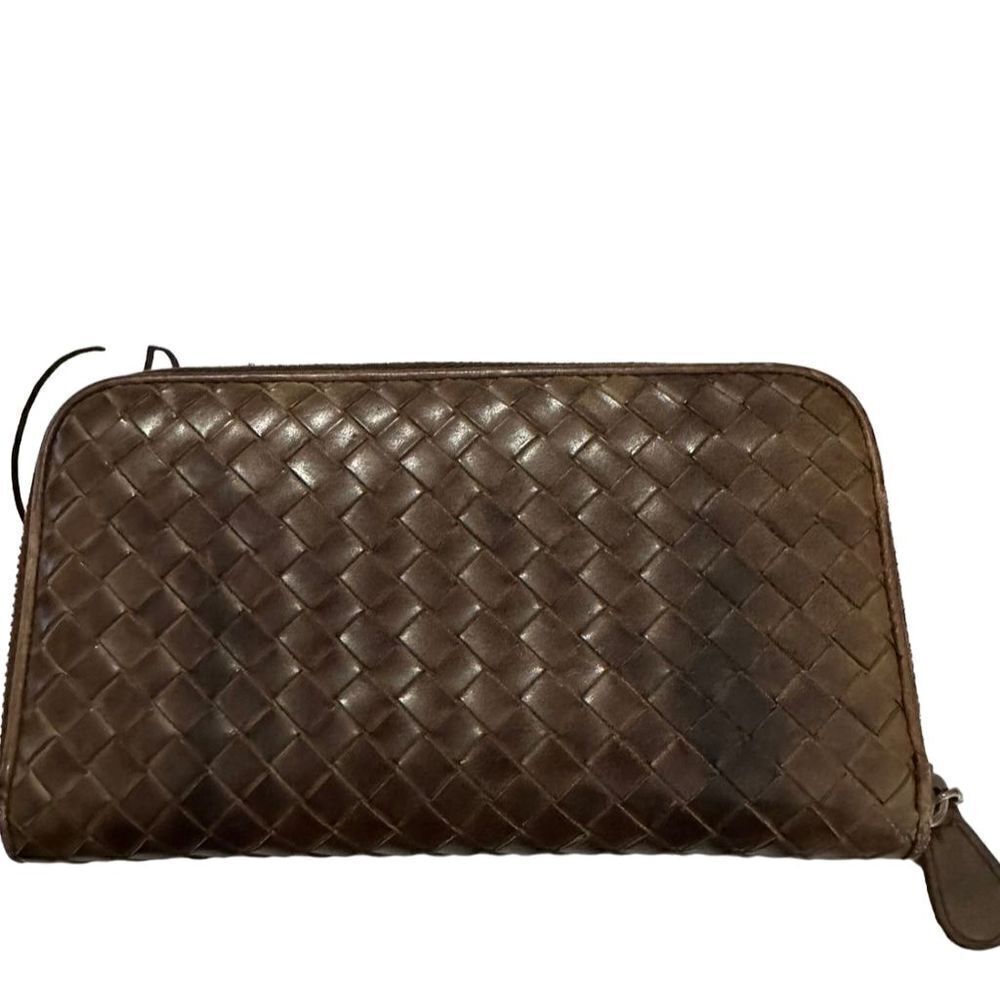 Bottega Veneta Ombré Brown Leather Intrecciato Zip Around Wallet